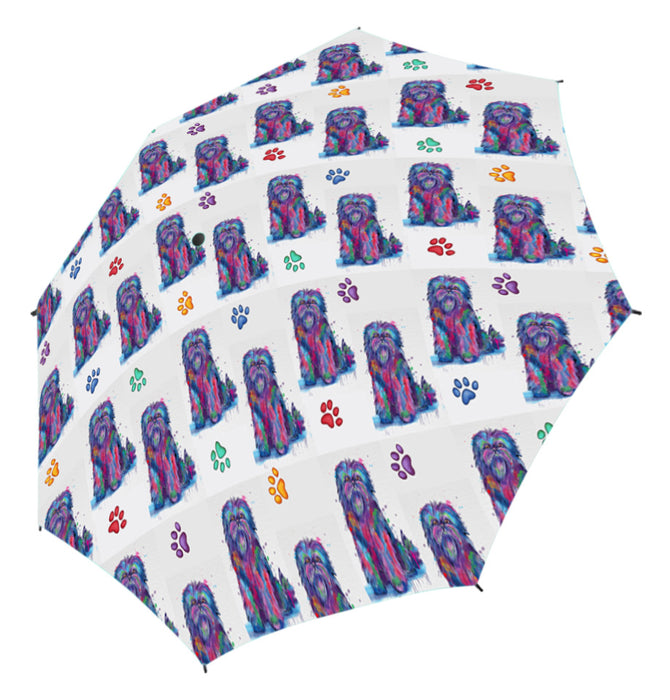 Watercolor Mini Affenpinscher DogsSemi-Automatic Foldable Umbrella