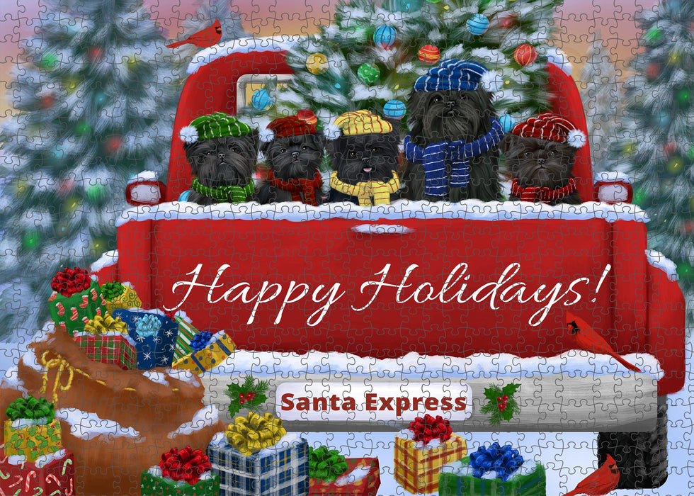 Christmas Red Truck Travlin Home for the Holidays Affenpinscher Dogs Portrait Jigsaw Puzzle for Adults Animal Interlocking Puzzle Game Unique Gift for Dog Lover's with Metal Tin Box