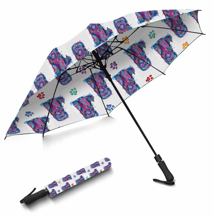 Watercolor Mini Affenpinscher DogsSemi-Automatic Foldable Umbrella