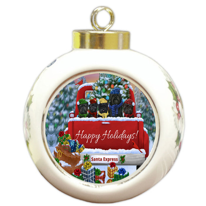 Christmas Red Truck Travlin Home for the Holidays Affenpinscher Dogs Round Ball Christmas Ornament Pet Decorative Hanging Ornaments for Christmas X-mas Tree Decorations - 3" Round Ceramic Ornament