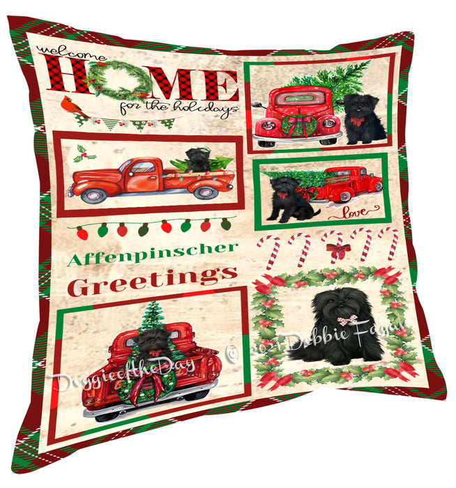 Welcome Home for Christmas Holidays Affenpinscher Dogs Pillow with Top Quality High-Resolution Images - Ultra Soft Pet Pillows for Sleeping - Reversible & Comfort - Ideal Gift for Dog Lover - Cushion for Sofa Couch Bed - 100% Polyester