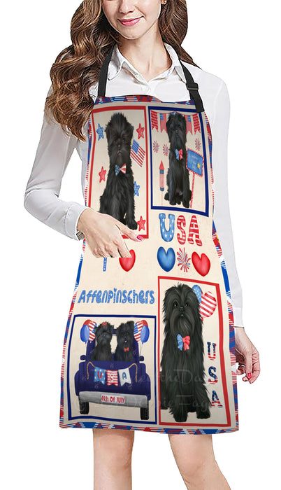 4th of July Independence Day I Love USA Affenpinscher Dogs Apron - Adjustable Long Neck Bib for Adults - Waterproof Polyester Fabric With 2 Pockets - Chef Apron for Cooking, Dish Washing, Gardening, and Pet Grooming