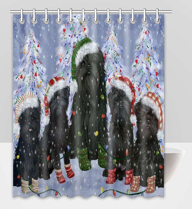 Christmas Lights and Affenpinscher Dogs Shower Curtain Pet Painting Bathtub Curtain Waterproof Polyester One-Side Printing Decor Bath Tub Curtain for Bathroom with Hooks