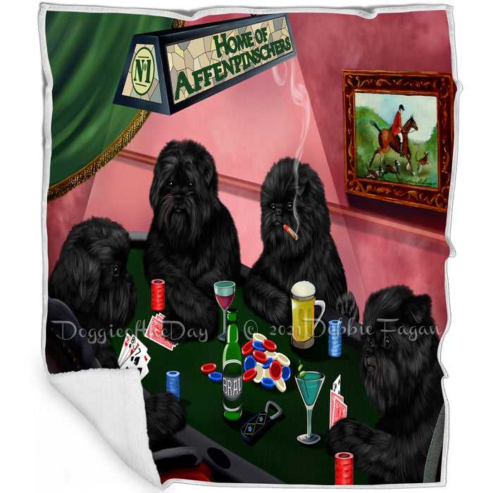 Home of Affenpinschers 4 Dogs Playing Poker Blanket