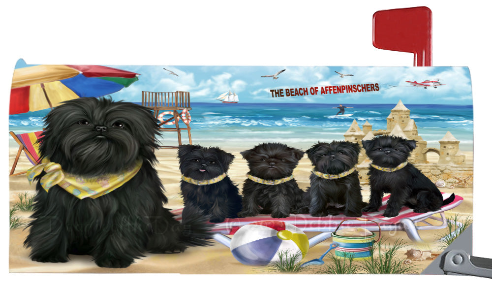 Pet Friendly Beach Affenpinscher Dogs Magnetic Mailbox Cover Both Sides Pet Theme Printed Decorative Letter Box Wrap Case Postbox Thick Magnetic Vinyl Material
