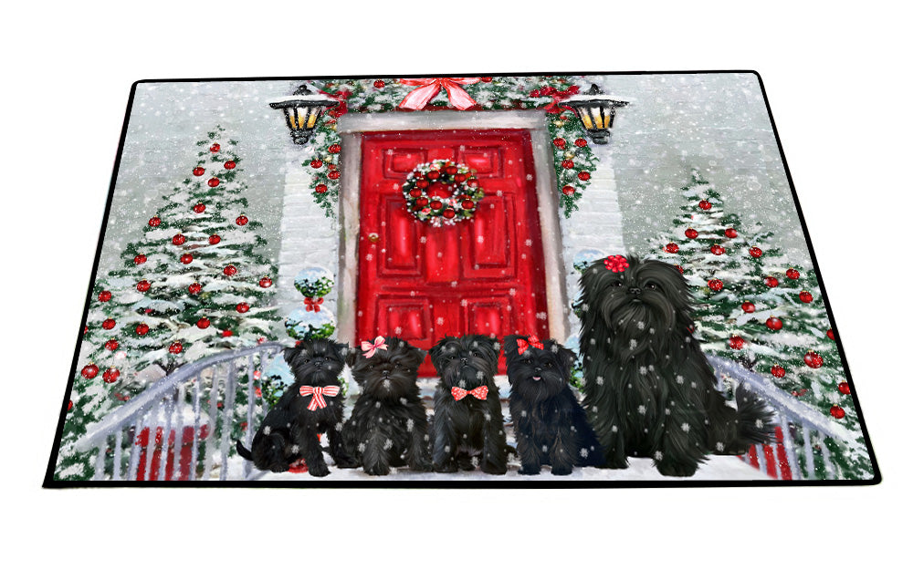 Christmas Holiday Welcome Affenpinscher Dogs Floor Mat- Anti-Slip Pet Door Mat Indoor Outdoor Front Rug Mats for Home Outside Entrance Pets Portrait Unique Rug Washable Premium Quality Mat