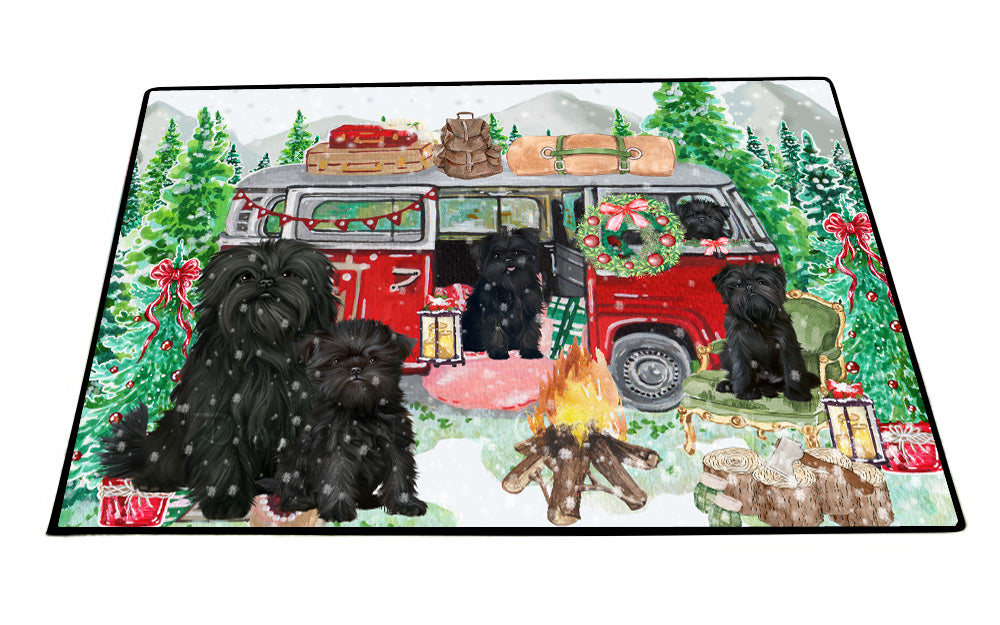 Christmas Time Camping with Affenpinscher Dogs Floor Mat- Anti-Slip Pet Door Mat Indoor Outdoor Front Rug Mats for Home Outside Entrance Pets Portrait Unique Rug Washable Premium Quality Mat