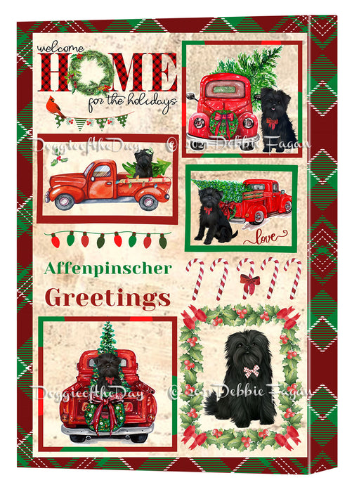 Welcome Home for Christmas Holidays Affenpinscher Dogs Canvas Wall Art Decor - Premium Quality Canvas Wall Art for Living Room Bedroom Home Office Decor Ready to Hang CVS149120