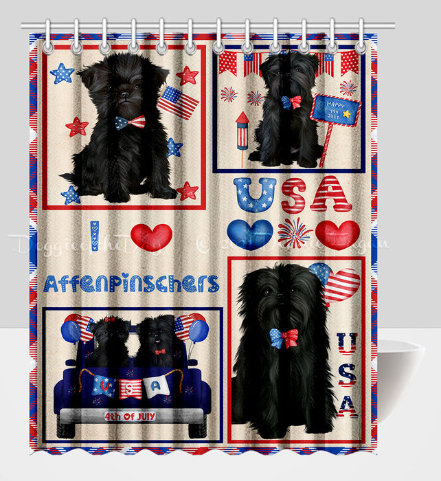 4th of July Independence Day I Love USA Affenpinscher Dogs Shower Curtain Pet Painting Bathtub Curtain Waterproof Polyester One-Side Printing Decor Bath Tub Curtain for Bathroom with Hooks