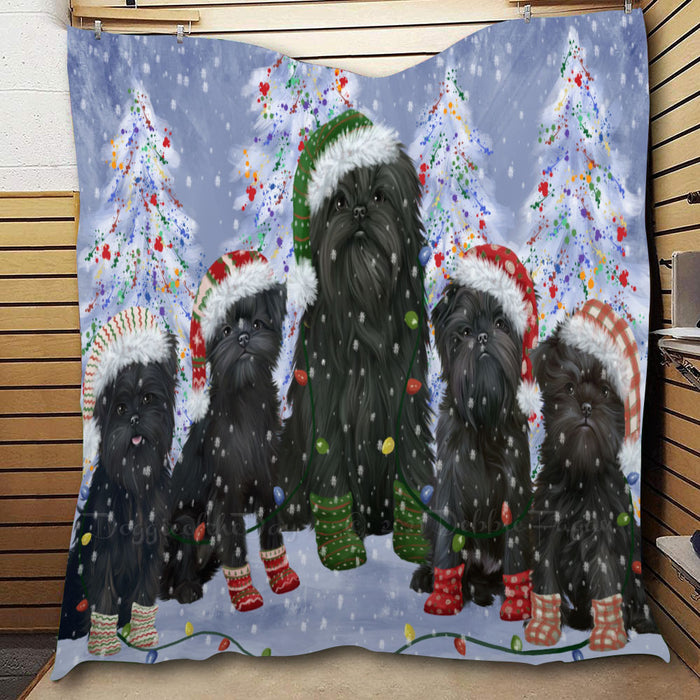 Christmas Lights and Affenpinscher Dogs  Quilt Bed Coverlet Bedspread - Pets Comforter Unique One-side Animal Printing - Soft Lightweight Durable Washable Polyester Quilt