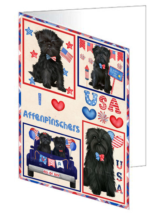 4th of July Independence Day I Love USA Affenpinscher Dogs Handmade Artwork Assorted Pets Greeting Cards and Note Cards with Envelopes for All Occasions and Holiday Seasons