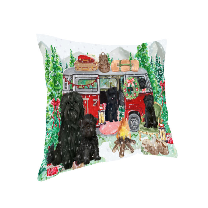 Christmas Time Camping with Affenpinscher Dogs Pillow with Top Quality High-Resolution Images - Ultra Soft Pet Pillows for Sleeping - Reversible & Comfort - Ideal Gift for Dog Lover - Cushion for Sofa Couch Bed - 100% Polyester