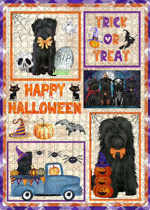 Happy Halloween Trick or Treat Affenpinscher Dogs Portrait Jigsaw Puzzle for Adults Animal Interlocking Puzzle Game Unique Gift for Dog Lover's with Metal Tin Box