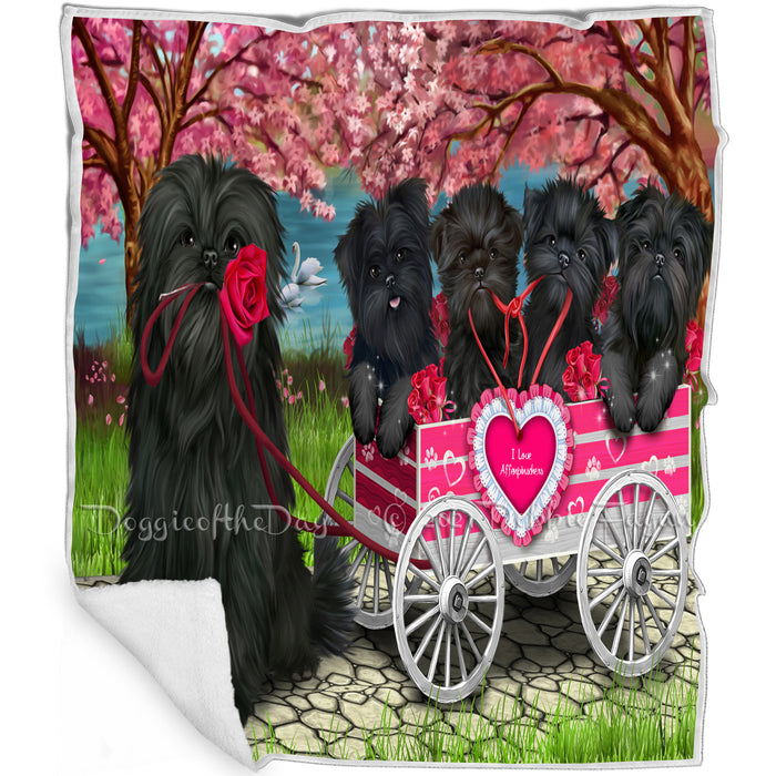 I Love Affenpinscher Dogs in a Cart Art Portrait Print Woven Throw Sherpa Plush Fleece Blanket