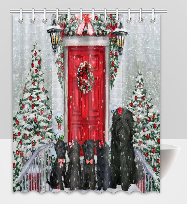 Christmas Holiday Welcome Affenpinscher Dogs Shower Curtain Pet Painting Bathtub Curtain Waterproof Polyester One-Side Printing Decor Bath Tub Curtain for Bathroom with Hooks