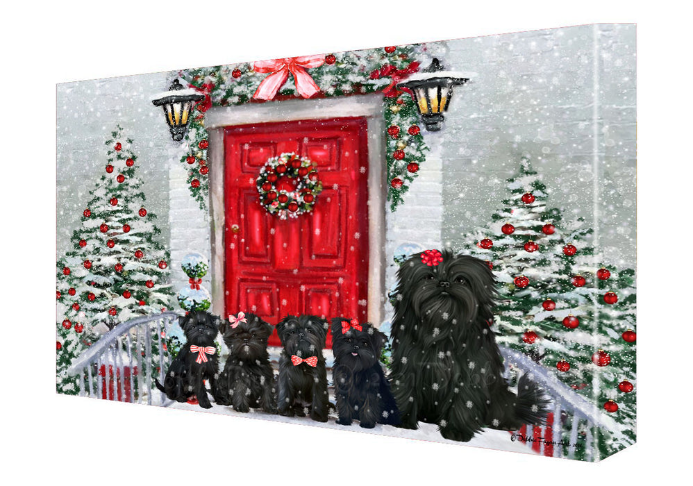 Christmas Holiday Welcome Affenpinscher Dogs Canvas Wall Art - Premium Quality Ready to Hang Room Decor Wall Art Canvas - Unique Animal Printed Digital Painting for Decoration