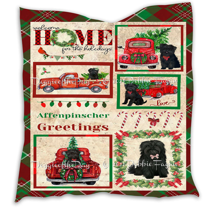 Welcome Home for Christmas Holidays Affenpinscher Dogs Quilt Bed Coverlet Bedspread - Pets Comforter Unique One-side Animal Printing - Soft Lightweight Durable Washable Polyester Quilt