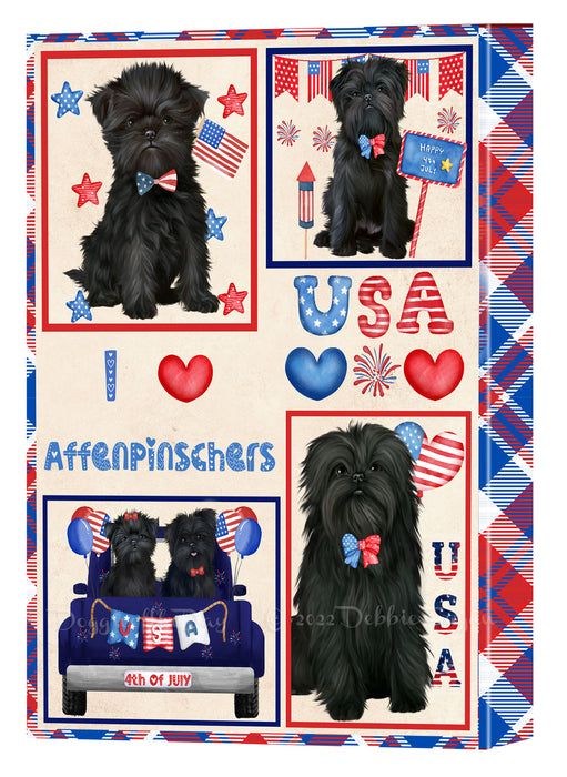 4th of July Independence Day I Love USA Affenpinscher Dogs Canvas Wall Art - Premium Quality Ready to Hang Room Decor Wall Art Canvas - Unique Animal Printed Digital Painting for Decoration
