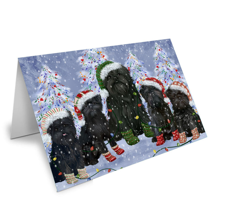 Christmas Lights and Affenpinscher Dogs Handmade Artwork Assorted Pets Greeting Cards and Note Cards with Envelopes for All Occasions and Holiday Seasons