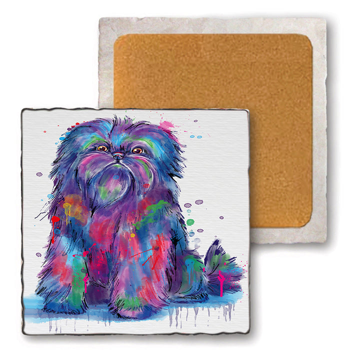 Watercolor Affenpinscher Dog Set of 4 Natural Stone Marble Tile Coasters MCST52064