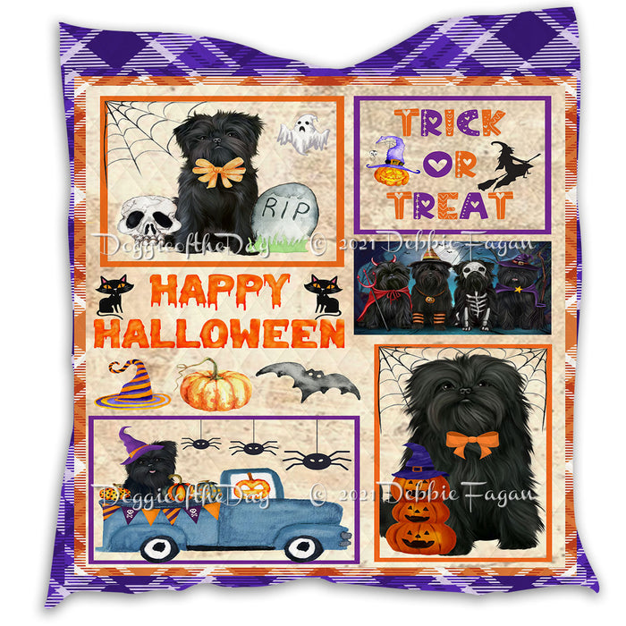 Happy Halloween Trick or Treat Pumpkin Affenpinscher Dogs Lightweight Soft Bedspread Coverlet Bedding Quilt QUILT60661