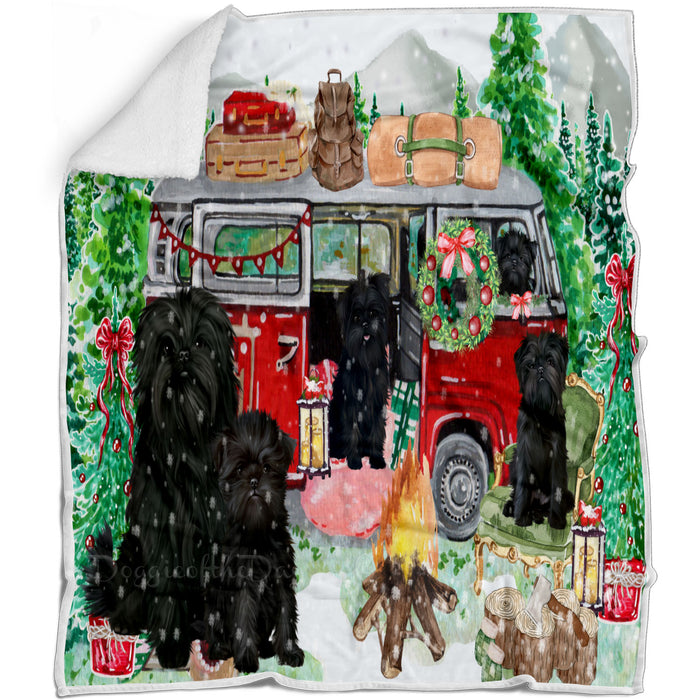 Christmas Time Camping with Affenpinscher Dogs Blanket - Lightweight Soft Cozy and Durable Bed Blanket - Animal Theme Fuzzy Blanket for Sofa Couch