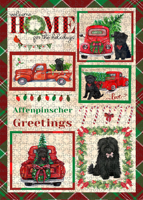 Welcome Home for Christmas Holidays Affenpinscher Dogs Portrait Jigsaw Puzzle for Adults Animal Interlocking Puzzle Game Unique Gift for Dog Lover's with Metal Tin Box