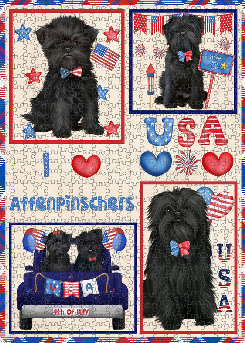 4th of July Independence Day I Love USA Affenpinscher Dogs Portrait Jigsaw Puzzle for Adults Animal Interlocking Puzzle Game Unique Gift for Dog Lover's with Metal Tin Box
