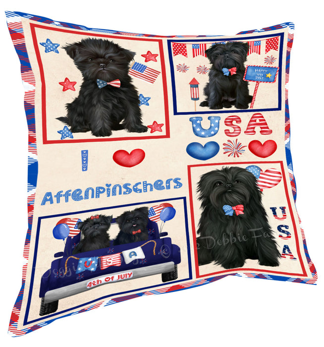 4th of July Independence Day I Love USA Affenpinscher Dogs Pillow with Top Quality High-Resolution Images - Ultra Soft Pet Pillows for Sleeping - Reversible & Comfort - Ideal Gift for Dog Lover - Cushion for Sofa Couch Bed - 100% Polyester
