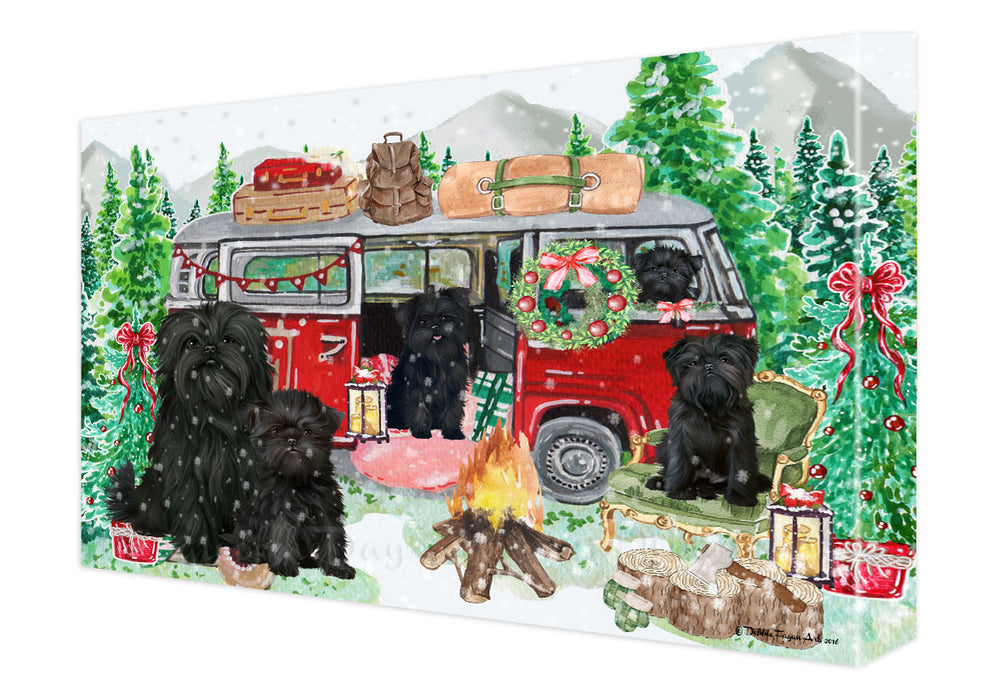 Christmas Time Camping with Affenpinscher Dogs Canvas Wall Art - Premium Quality Ready to Hang Room Decor Wall Art Canvas - Unique Animal Printed Digital Painting for Decoration