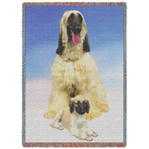 Afghan Hound and Puppy Dog Woven Throw Blanket 54 x 38