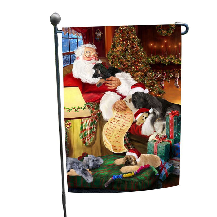 Afghan Hound Dog and Puppies Sleeping with Santa Garden Flag