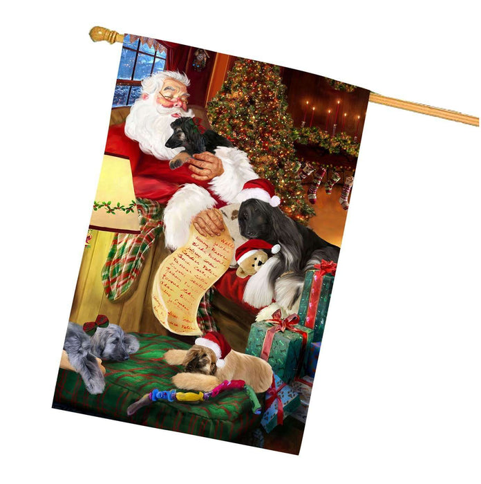 Afghan Hound Dog and Puppies Sleeping with Santa House Flag