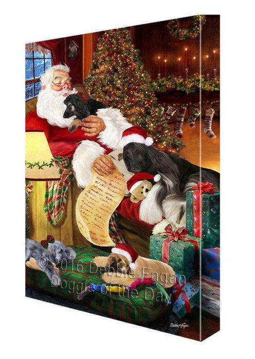 Afghan Hound Dog and Puppies Sleeping with Santa Painting Printed on Canvas Wall Art Signed