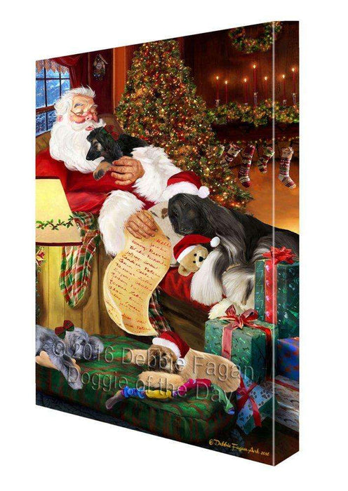 Afghan Hound Dog and Puppies Sleeping with Santa Painting Printed on Canvas Wall Art