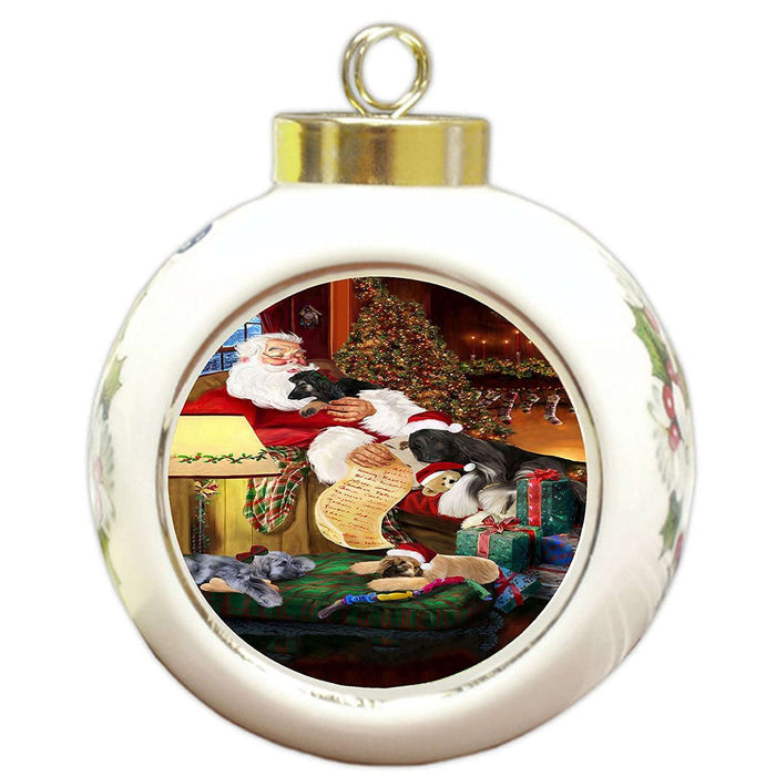 Afghan Hound Dog and Puppies Sleeping with Santa Round Ball Christmas Ornament