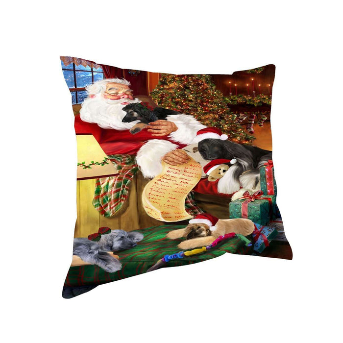 Afghan Hound Dog and Puppies Sleeping with Santa Throw Pillow