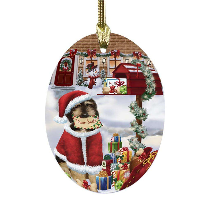 Afghan Hound Dog Dear Santa Letter Christmas Holiday Mailbox Oval Glass Christmas Ornament OGOR48984