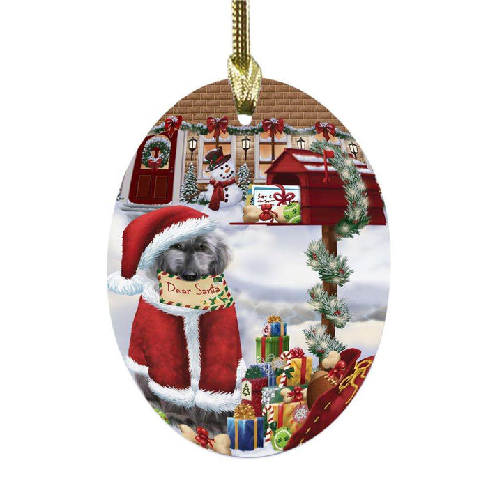 Afghan Hound Dog Dear Santa Letter Christmas Holiday Mailbox Oval Glass Christmas Ornament OGOR48985