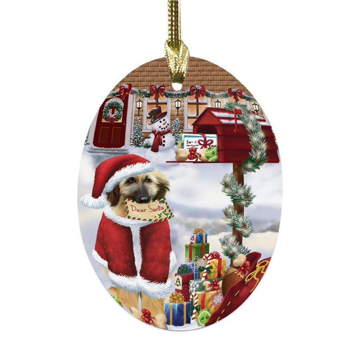 Afghan Hound Dog Dear Santa Letter Christmas Holiday Mailbox Oval Glass Christmas Ornament OGOR48986