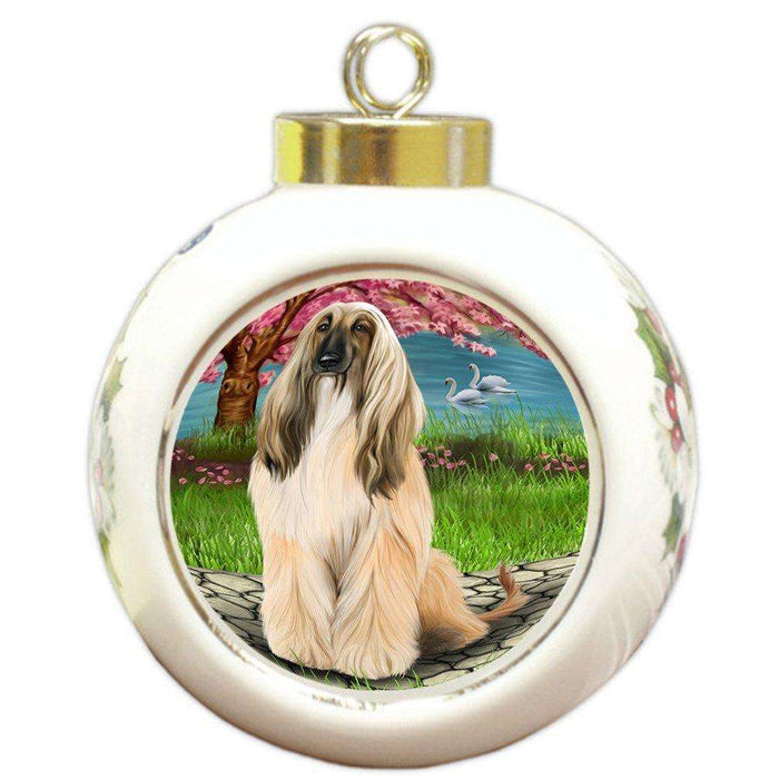 Afghan Hound Dog Round Ball Christmas Ornament RBPOR48463
