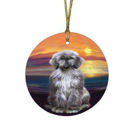 Afghan Hound Dog Round Christmas Ornament RFPOR48449