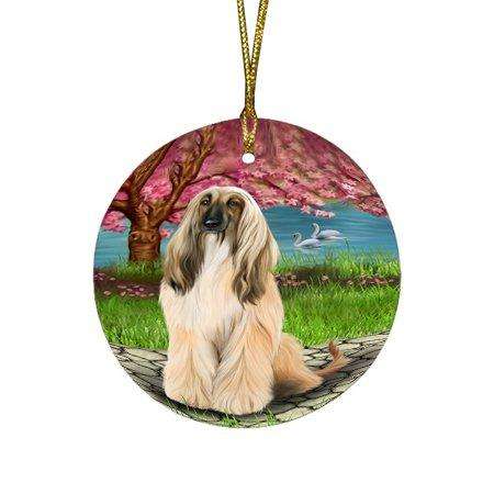 Afghan Hound Dog Round Christmas Ornament RFPOR48454