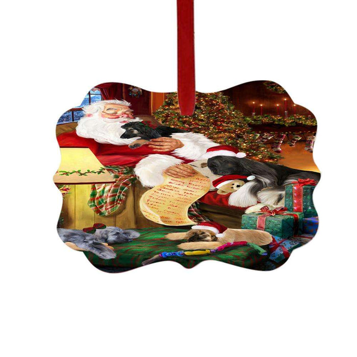 Afghan Hounds Dog and Puppies Sleeping with Santa Double-Sided Photo Benelux Christmas Ornament LOR49231