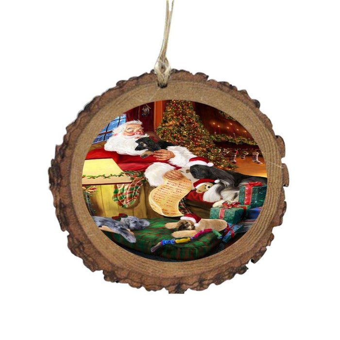 Afghan Hounds Dog and Puppies Sleeping with Santa Wooden Christmas Ornament WOR49231