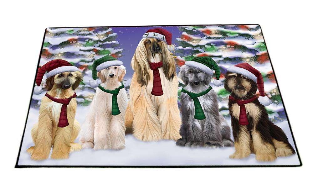 Afghan Hounds Dog Christmas Family Portrait in Holiday Scenic Background Floormat FLMS51903