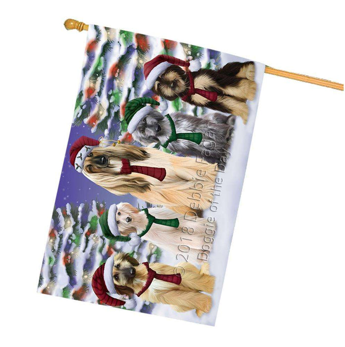 Afghan Hounds Dog Christmas Family Portrait in Holiday Scenic Background House Flag FLG52783