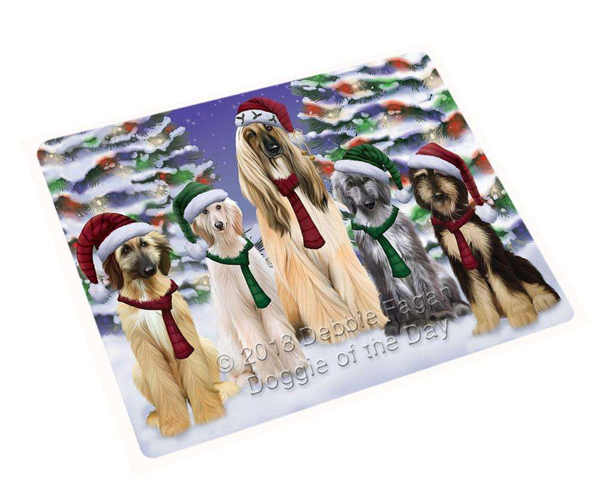 Afghan Hounds Dog Christmas Family Portrait in Holiday Scenic Background Large Refrigerator / Dishwasher Magnet RMAG76398