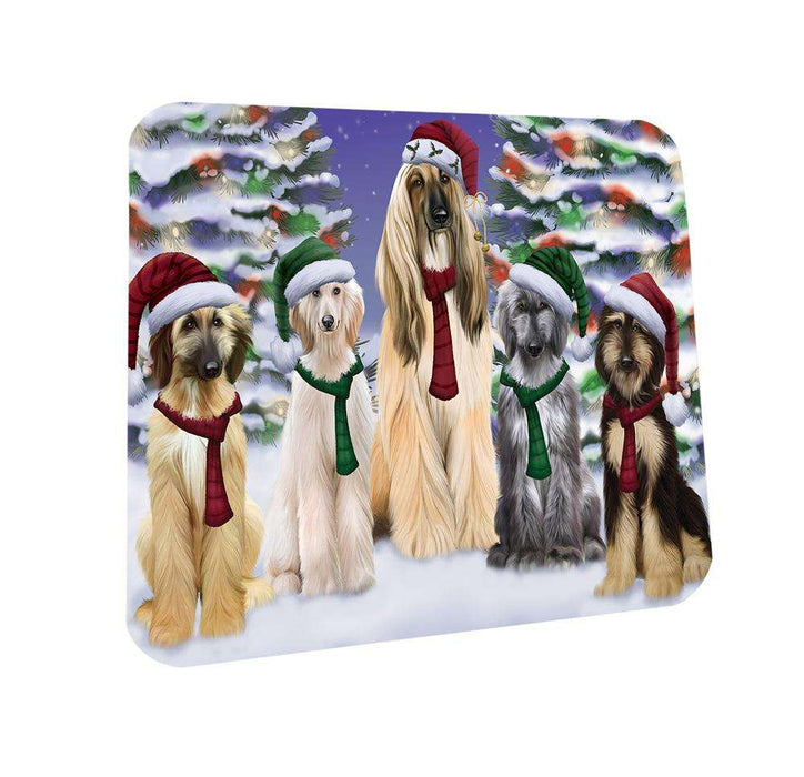 Afghan Hounds Dog Christmas Family Portrait in Holiday Scenic Background  Coasters Set of 4 CST52661