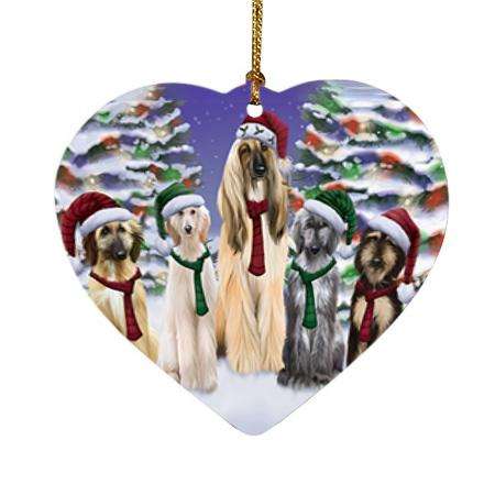 Afghan Hounds Dog Christmas Family Portrait in Holiday Scenic Background  Heart Christmas Ornament HPOR52702